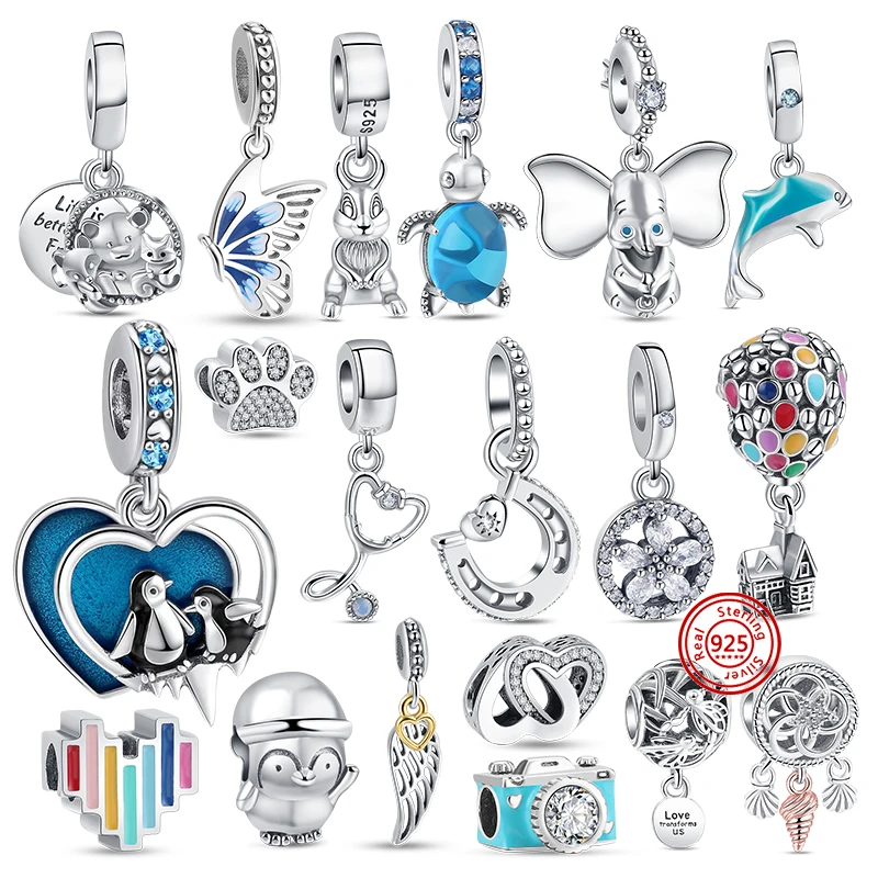 Модные шармы-бусины из стерлингового серебра 925 пробы кролик синий пингвин