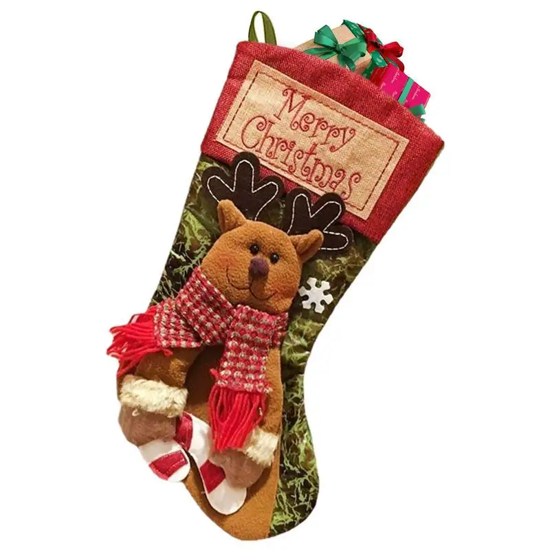 

Christmas Stockings Fireplace Hanging Stockings Bags 3D Christmas Stockings With Santa Claus Snowman Reindeer Character For