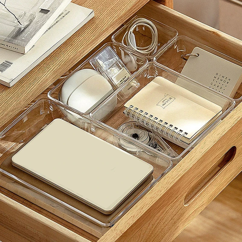 

Transparent Drawer Organizer Box for Cosmetics Stationery Jewelry Plastic Storage Drawer Divider Storage Box Office Organizer