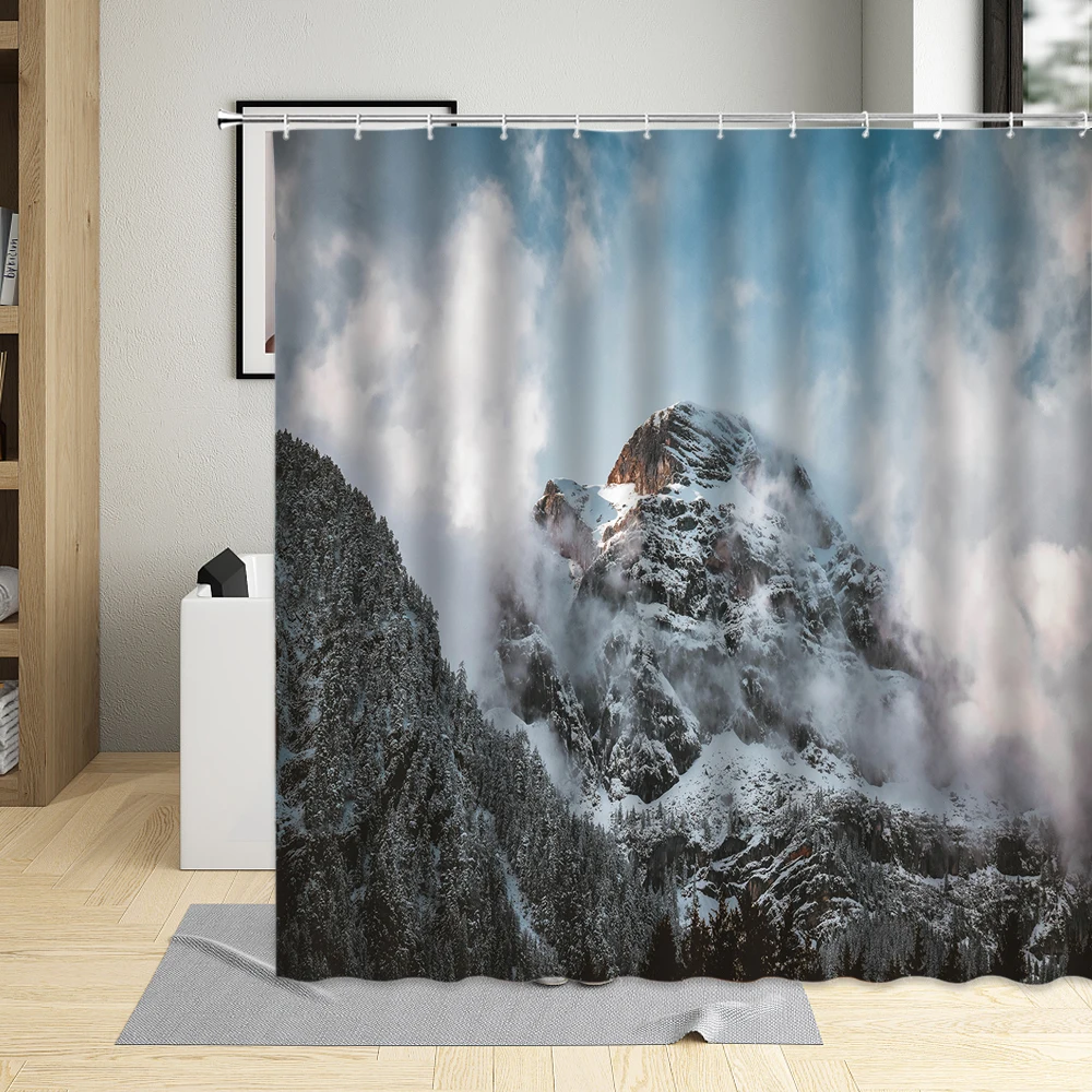 

Cloud Fog Psychedelic Mountain Landscape Waterproof Fabric Bathroom Curtains Nature Themed Shower Curtain for Bathtub with Hooks