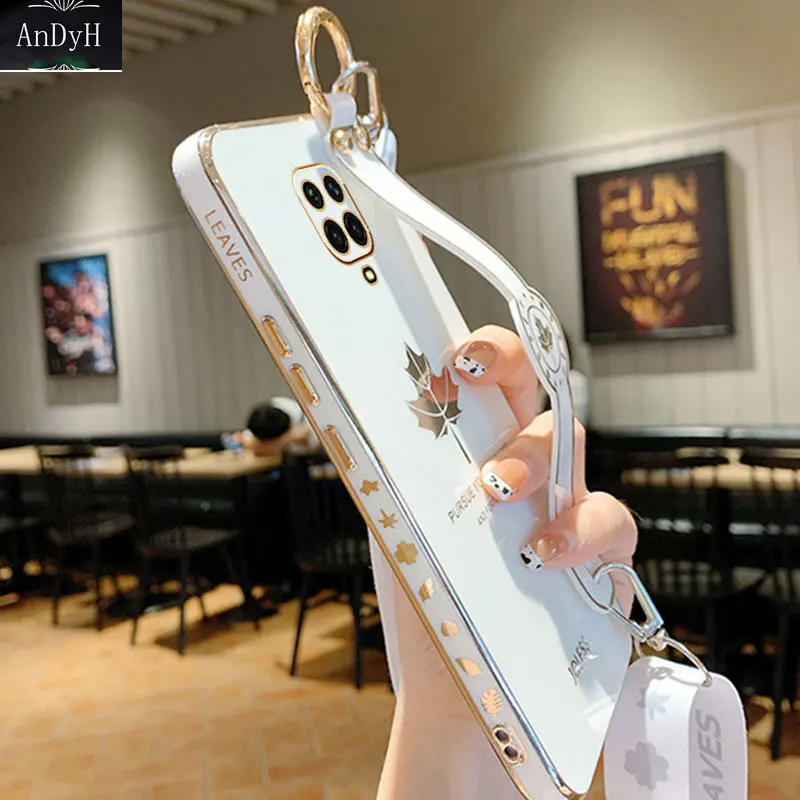 

Maple Leaf Wristband Holder Phone Case For Redmi Note9s Luxury Plating Case Xiaomi Redmi Note 9 pro 9S 7 8 11 8 8T 10 pro Cover