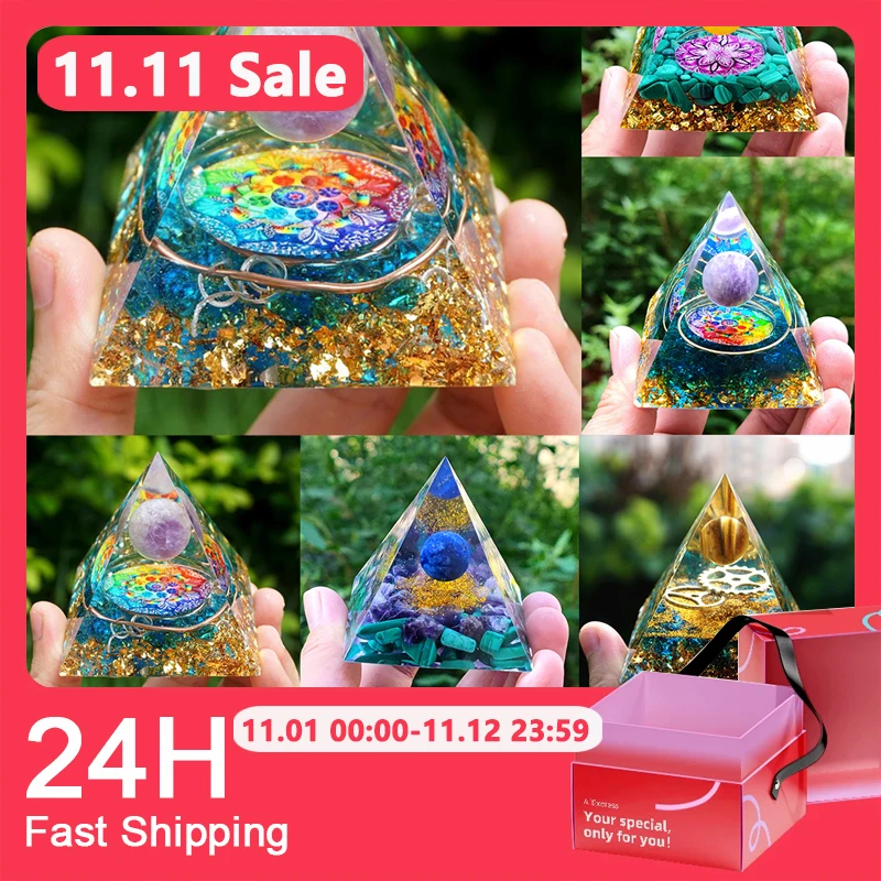 

Ogan Pyramid Resin Crystal Ornaments Ogan Pyramid Home Living Room Decorative Craft Art Pyramid Meditation Tool