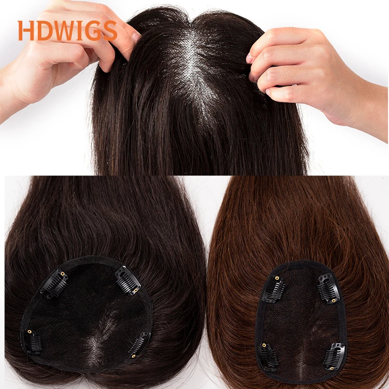 Women Human Natural Hairpiece Straight Indian Human Hair Wigs Swiss Lace Base Hair Toppers for Women Clips in Human Hairpiece