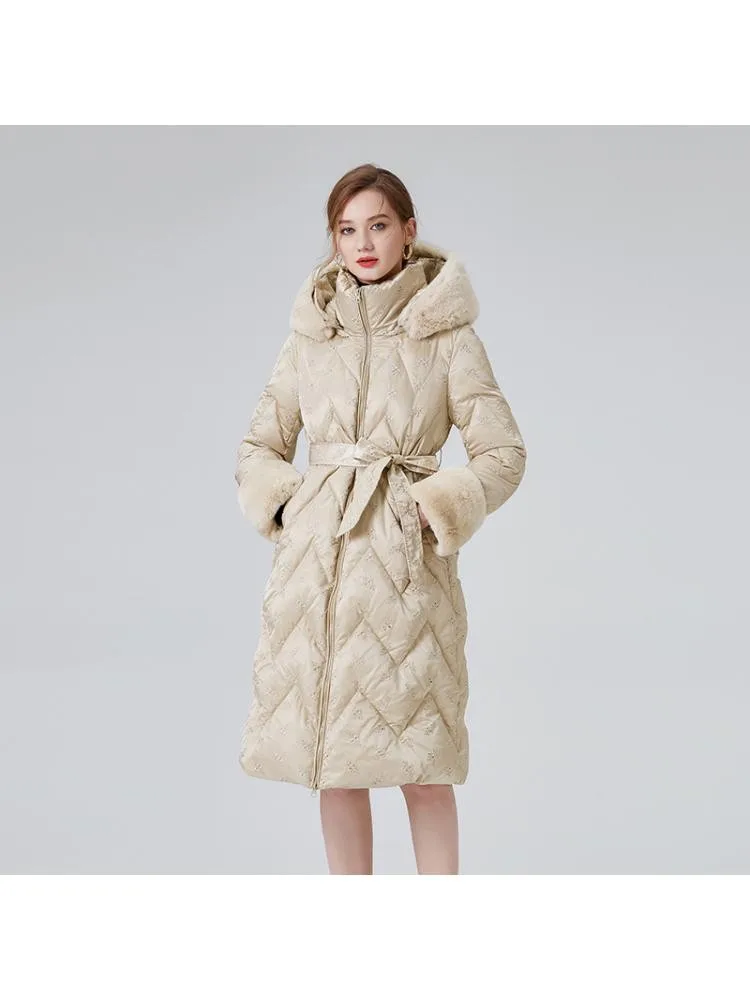 High-End Fashion 2022 Winter New Hooded Thicked Long Bread Clothing Jackets Black Natural Rabbit Fur Collar 90 White Down Coats