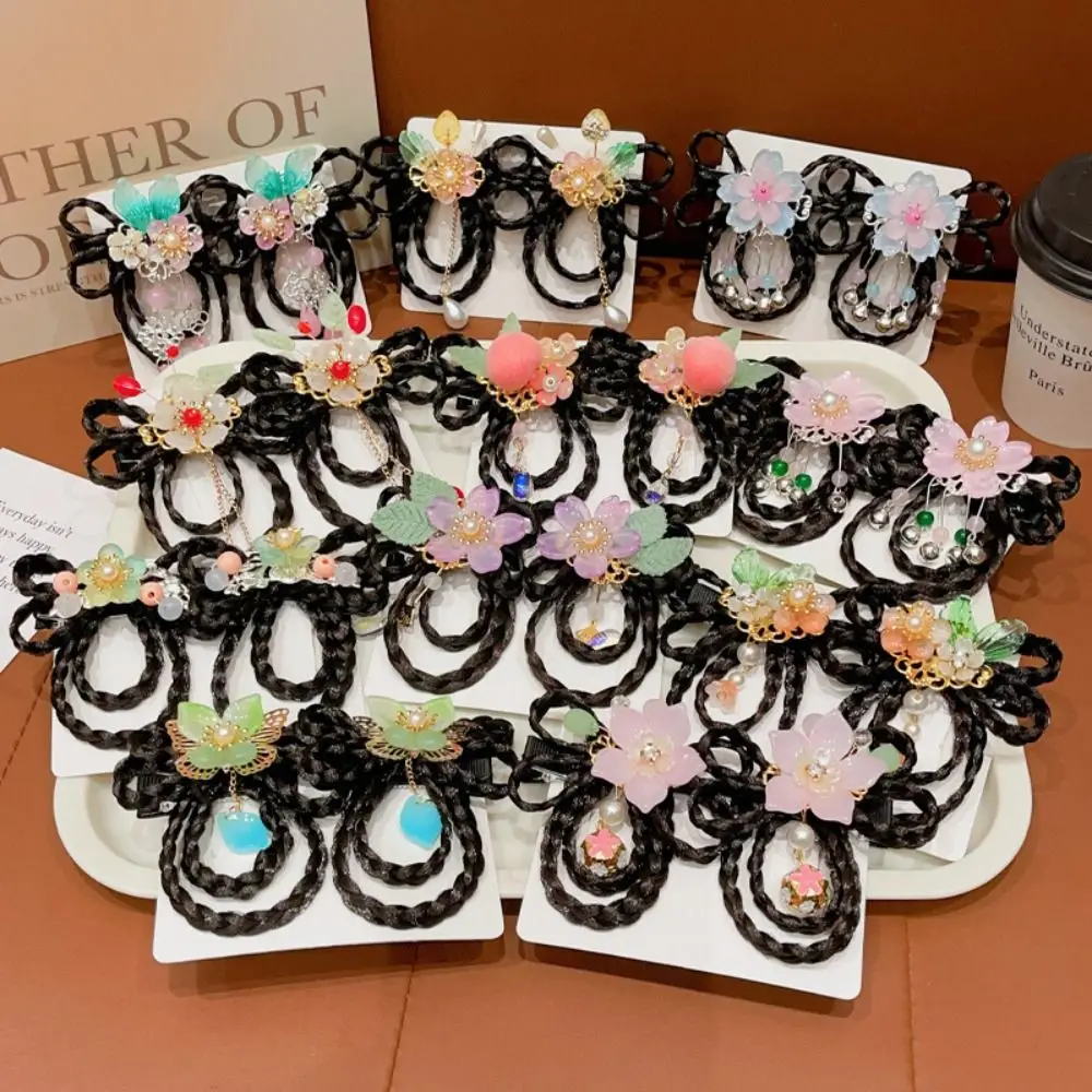 Милый красный детский парик заколка для волос кисточки цветок палочки ханьфу