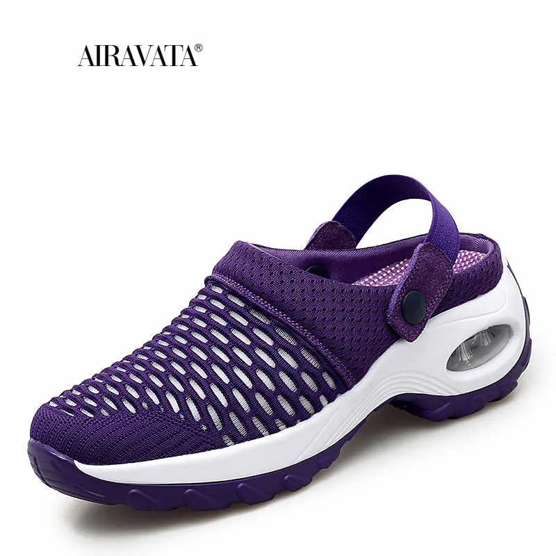 Women Sneaker Breathable Casual Sandals Height Increasing Air Cushion Rocking Shoes Buckle Round Toe Platform Single Shoes