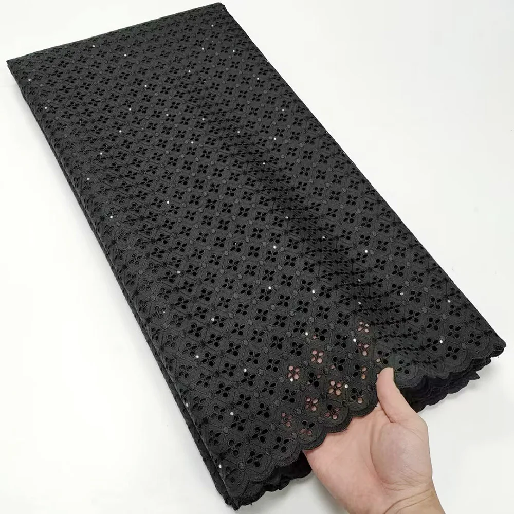 Nigerian Swiss Voile Lace Fabric 2022 New Black African Cotton Lace High Quality 5 Yards Swiss Voile Lace In Switzerland