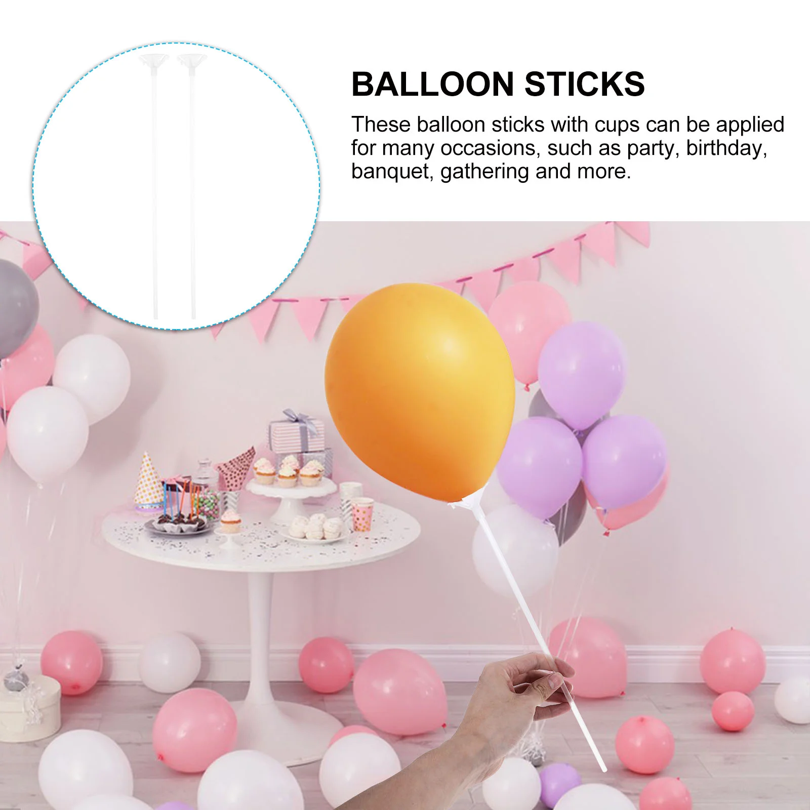 

100pcs Party Balloon Support Stick Transparent Plastic Balloon Stand Wedding Balloon Holder