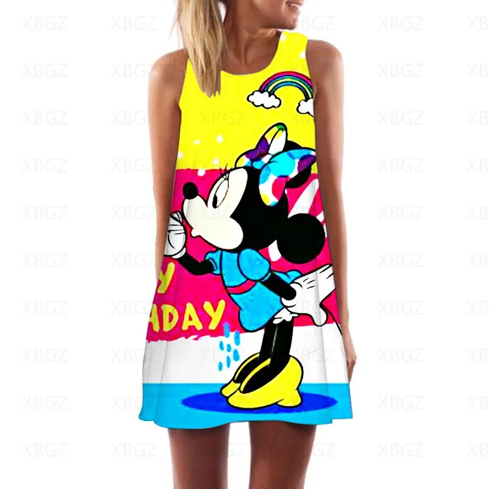 

Women's Dress Minnie Mouse Top Dresses 2022 Boho Summer Woman Loose Beach Disney Cool Print Cartoon Sexy Fashion Mickey Mini Hot