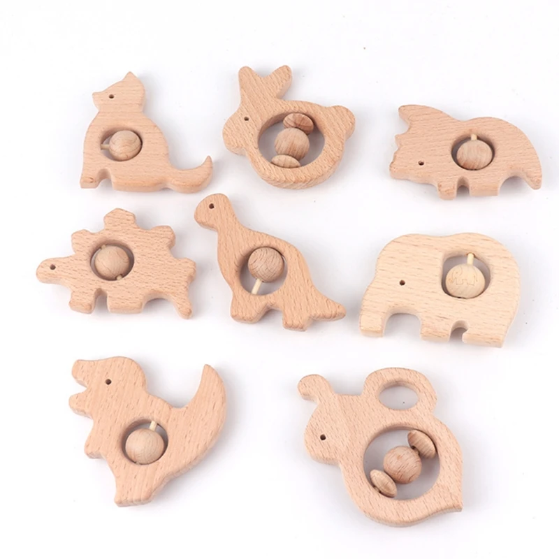 Baby Wooden Rattle Finger Training Log Color Design Improve Intelligence Accompany Toy Eco-friendly Wooden Material