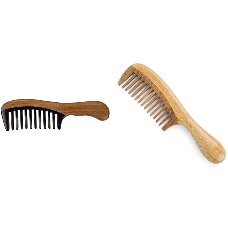 

1 Pcs 18Cm X 4.5Cm Handmade Sandalwood Hair Combs & 1 Pcs 18.5Cm X 5.5Cm Green Sandalwood Hair Comb