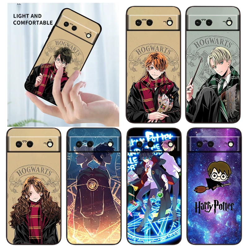

Boy Girl Potters Art Harries Phone Case For Google Pixel 7 6 Pro 6A 5A 5 4 4A XL 5G Black Shell Soft TPU Cover Fundas Coque