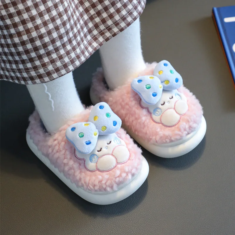 

Autumn And Winter Children's Boys Girls Cotton Slippers Cartoon Household Kids Shoes Plush Toddler Solid Color Casual Slippers