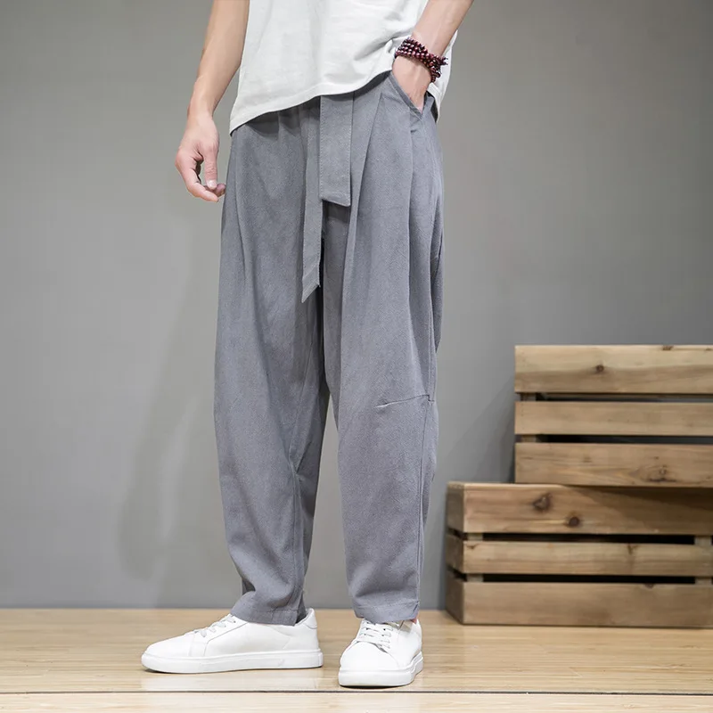 

Spring Cotton Linen Pants Men Elastic Waist Casual Harem Pant Loose Sweatpants Traditional Chinese Trousers pantalons homme