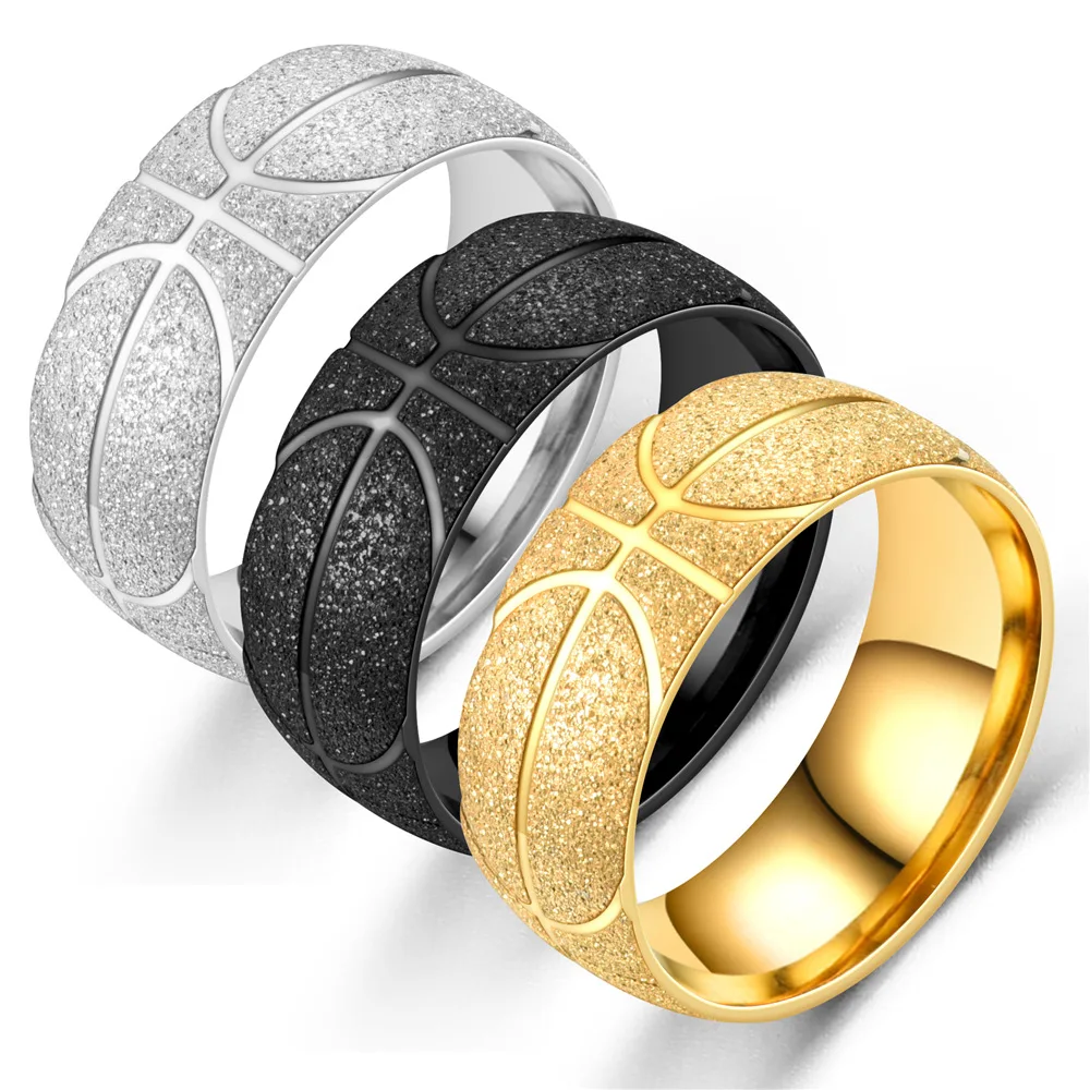 

1PC Stainless Steel Men Vintage Fashion Frosted Basketball Pattern Sports Ring Frosted Finger Rings For Women Jewelry For gift