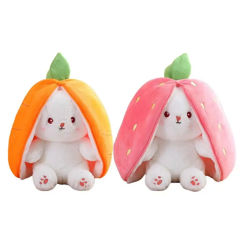

Hide And Seek Bunnies In Carrot Pouch Strawberry Bunny Pillow Plush Toy Easter Stuffed Animal Cute Rabbit Plushie Decoration