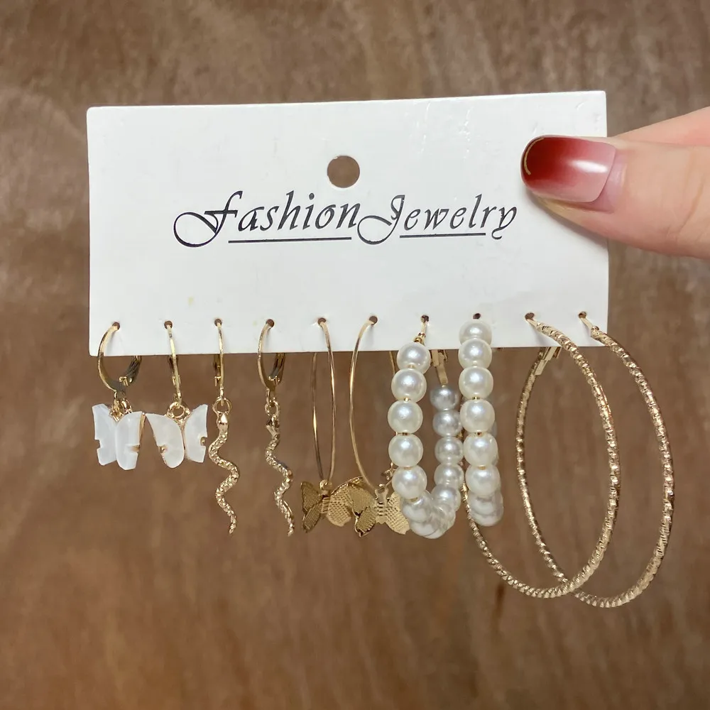 

Silver Plated Butterfly Earrings Set for Woman Vintage Pearl Circle Geometric Twist Hoop Earrings 2022 Trend Jewelry Gifts