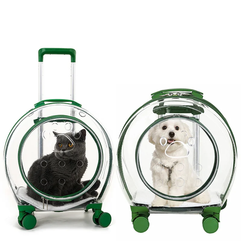 Transparent Pink Green Capsule Strollers Rolling Pet Travel Trolley For Puppies Dogs Cat Carriers Bag With Wheel
