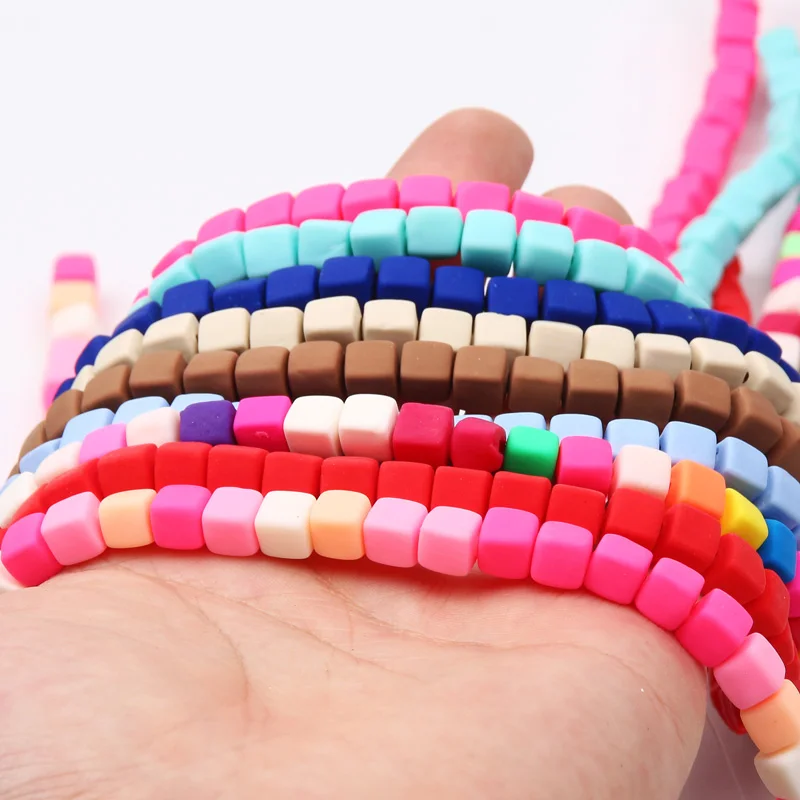 

60Pcs 6mm Square Shape Polymer Clay Colorful Spacer Beads For Jewelry Making Accessories DIY Handmade Necklace Bracelets