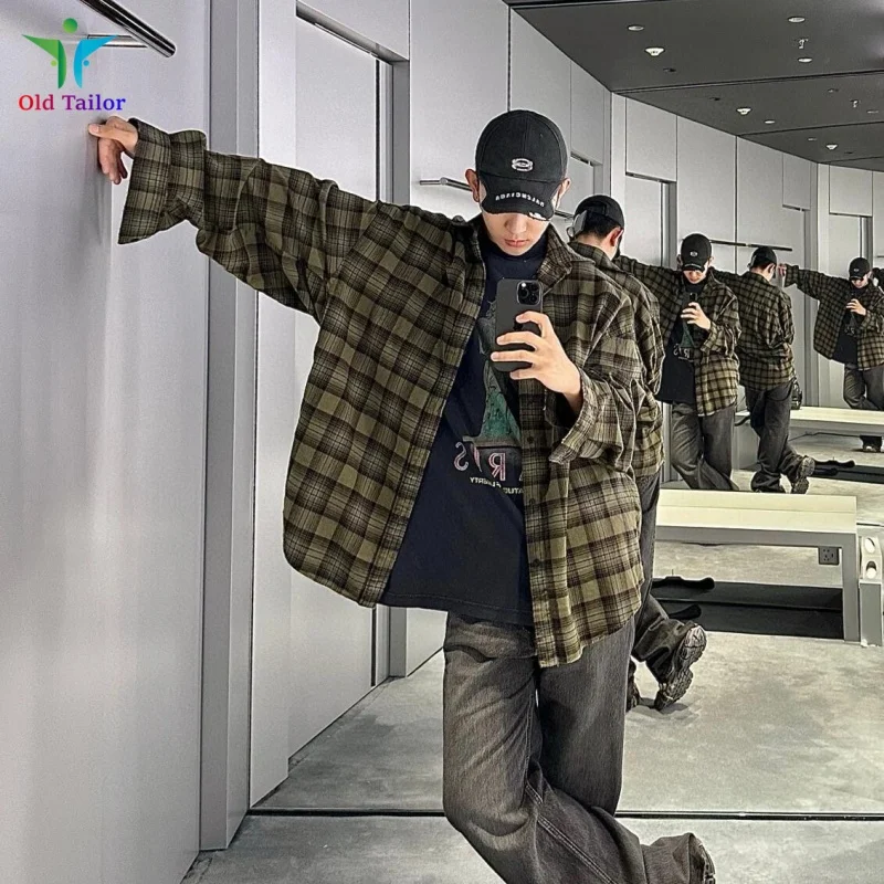 24SS Парижский стиль брендовая рубашка в клетку Broken Moon стираная свободная