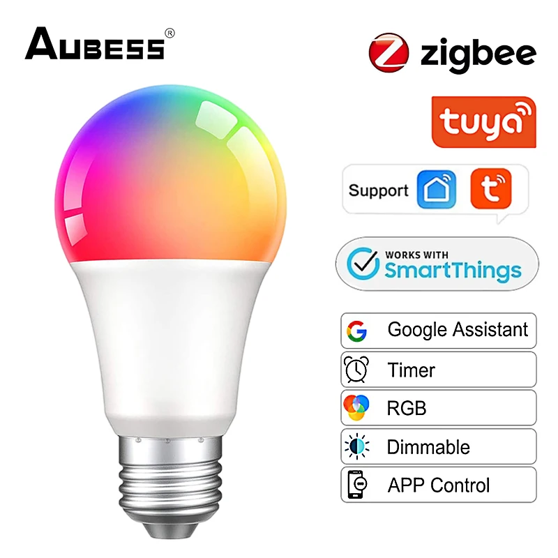 

15W Tuya Zigbee 3.0 Led Light Bulb E27 RGBCW Lamp Smart Home Dimmable Bulb Voice Remote Control Work With Alexa Home