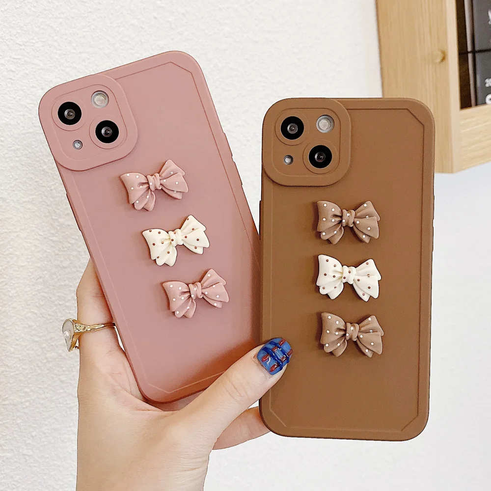 

3D Bowknot Silicone Phone Case for iPhone 13 11 Pro Max 11 12 Pro X Xs Max Xr 6 6s 8 7 Plus SE 2020 Cover Cute Len Protection