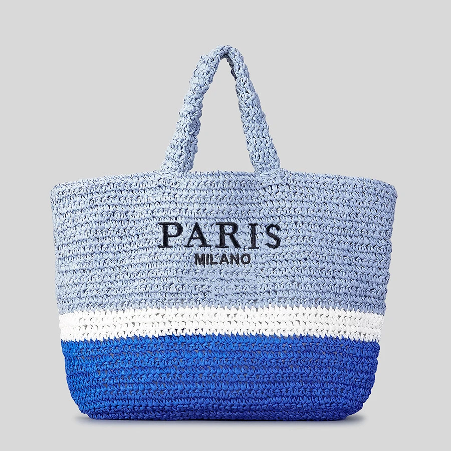 

Straw Handmade Weave Embroidery Letter Tote Bag For Women Luxury Designer Handbag and Purses 2023 New Casual Shoulder Beach Bag