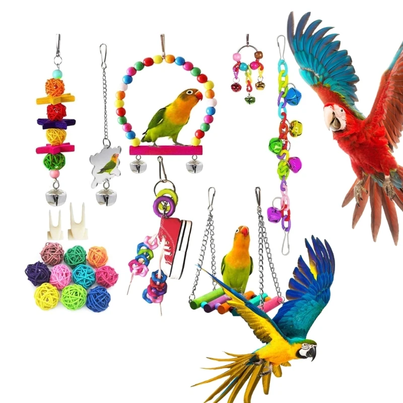 

Pet Bird Cage Perch Stand Swing Parrots Swing Gym Toy Set Training Molar Toy