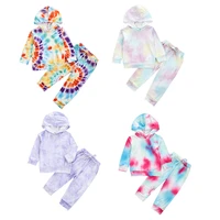 newborn baby girls boys outfit set childrens wear kids hooded long sleeved sweater tie dyed pullover casual pants girls set