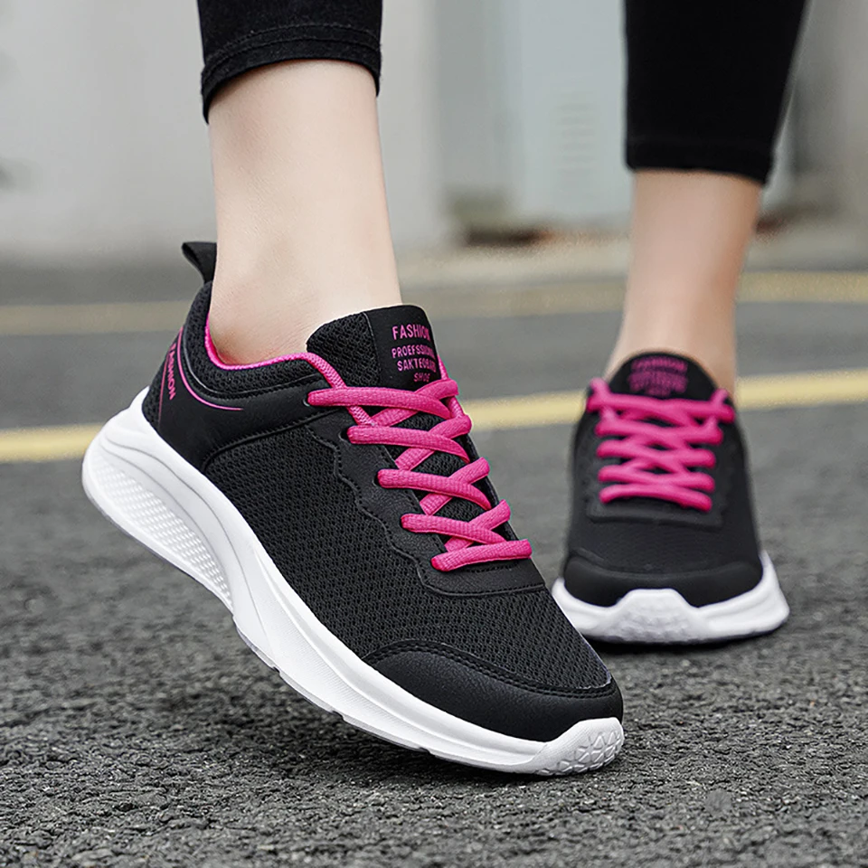 Loekeah Fashion Casual Shoes For Women Lace-Up Mesh Running Shoes Breathable Sneakers Lightweight Outdoor Sports Jogging Shoes