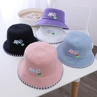 2022 spring childrens fisherman hat korean candy color cute basin hat embroidered letters cotton sunshade hat