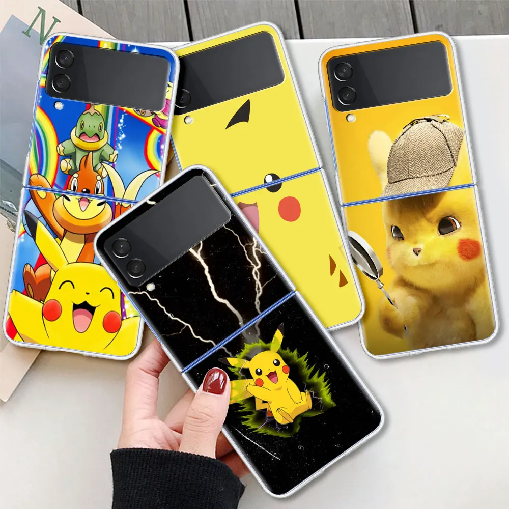 

Pokemon Cartoon Case For Samsung Galaxy Z Flip 3 5G PC Luxury Hard Cell Phone Cover ZFlip 6.7" Clear Transparent Coque