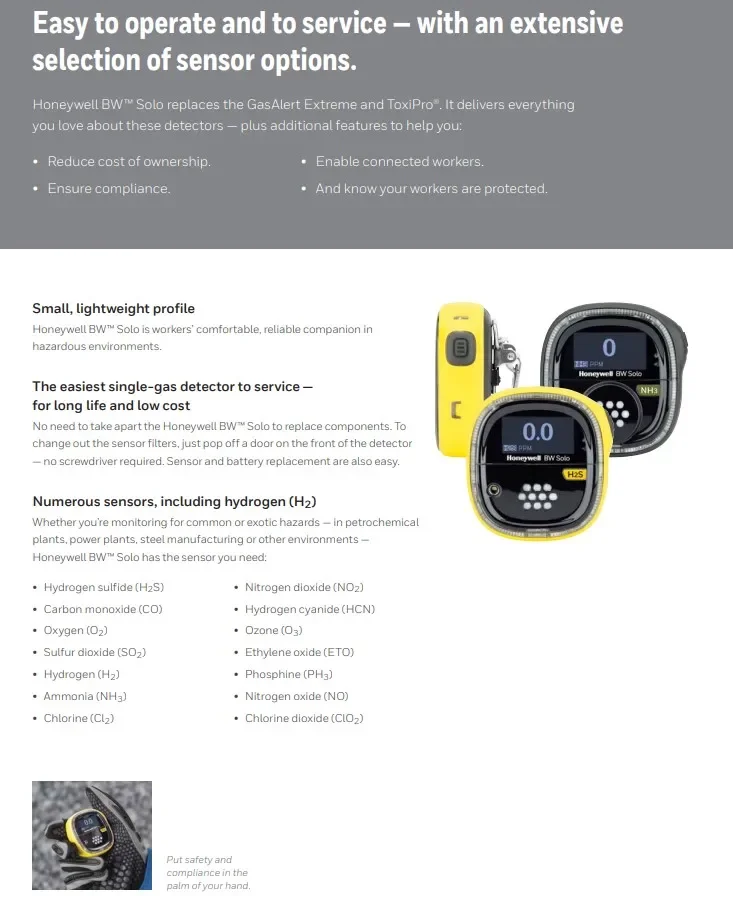 Honeywell Bw Solo портативный датчик CO детектор газа BWS2-M-Y BWS2-X-Y Детектор Lel H2s Co O2