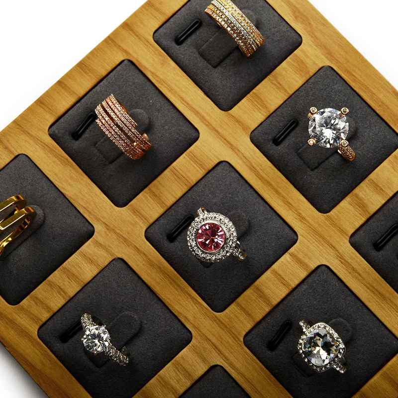 Oirlv Solid Wood Ring Organizer 9 pcs Rings Display Beige Gray Wooden Ring Display For Jewelry Display Stand Wooden Ring Holder