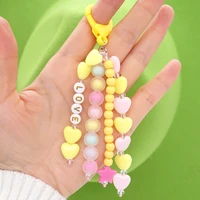 2022 trendy love letter keychain bohemia cute heart beaded keychain bag car key chain pendant props accessories women jewelry