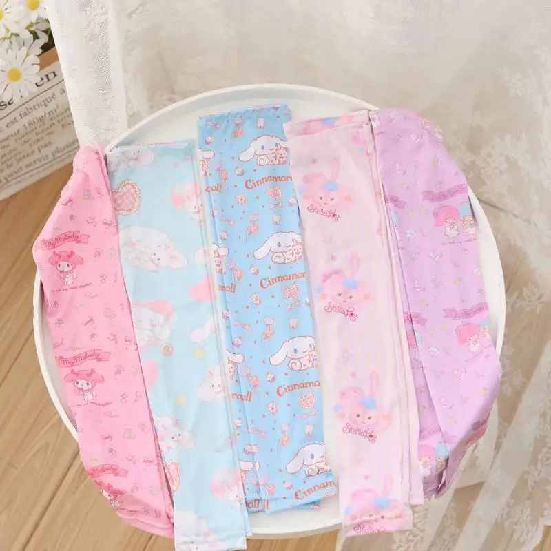 

Kawaii Sanrio elastic sleeves Melody Kuromi women's sunscreen silk ice to go out for riding thin section breathable cute summer