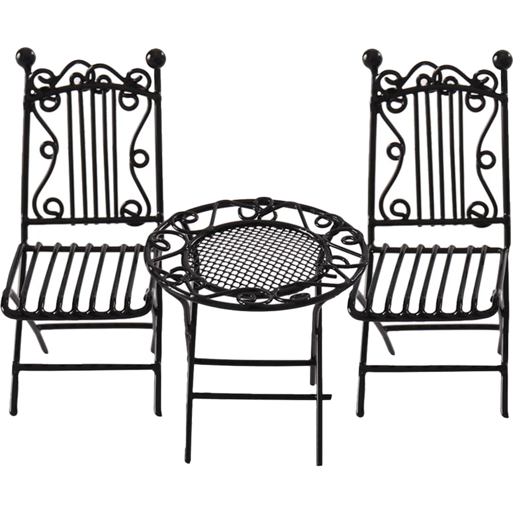 

Mini Wrought Iron Table Chairs Dining Accessories Miniature Garden Decor Dinner