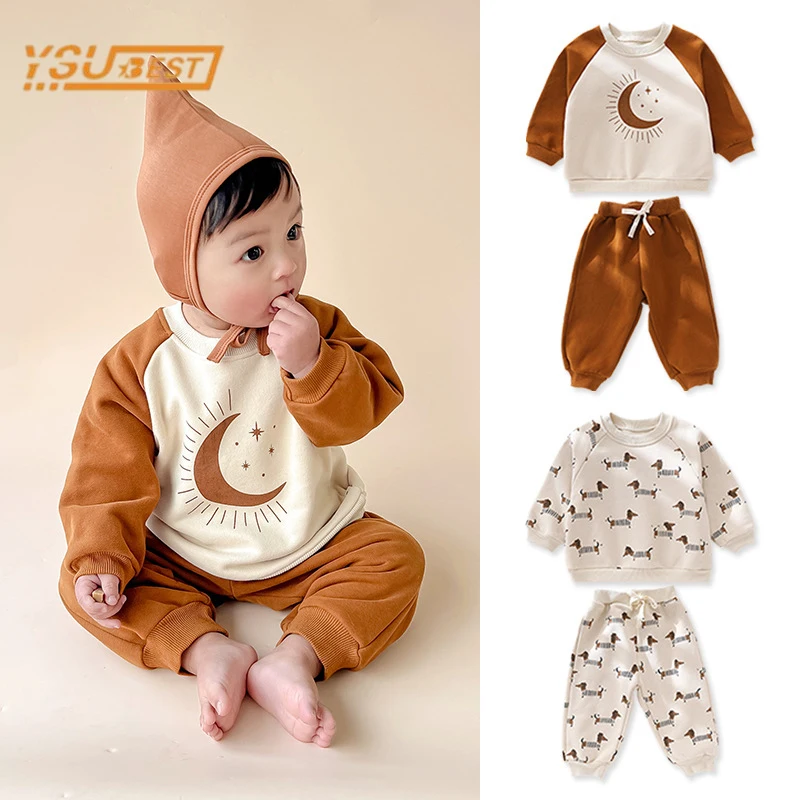 

Spring Autumn Baby Set Infant Baby Boy Girl Long Sleeve Cartoon Printing Tops + Pants Clothes Suit Newborn Baby Boys Girls Suit