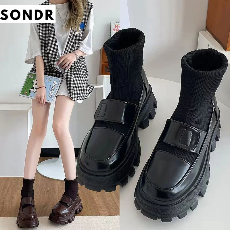 

Сапоги Martens женские летние 2022 новые модные Универсальные Ретро Вязаные тонкие Нескользящие эластичные сапоги на платформе