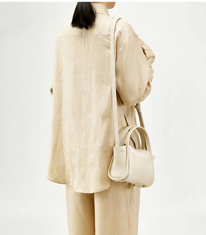 Trendy and fashionable genuine leather Yuanbao bag, single shoulder vegetable basket, top layer cowhide portable crossbody bag