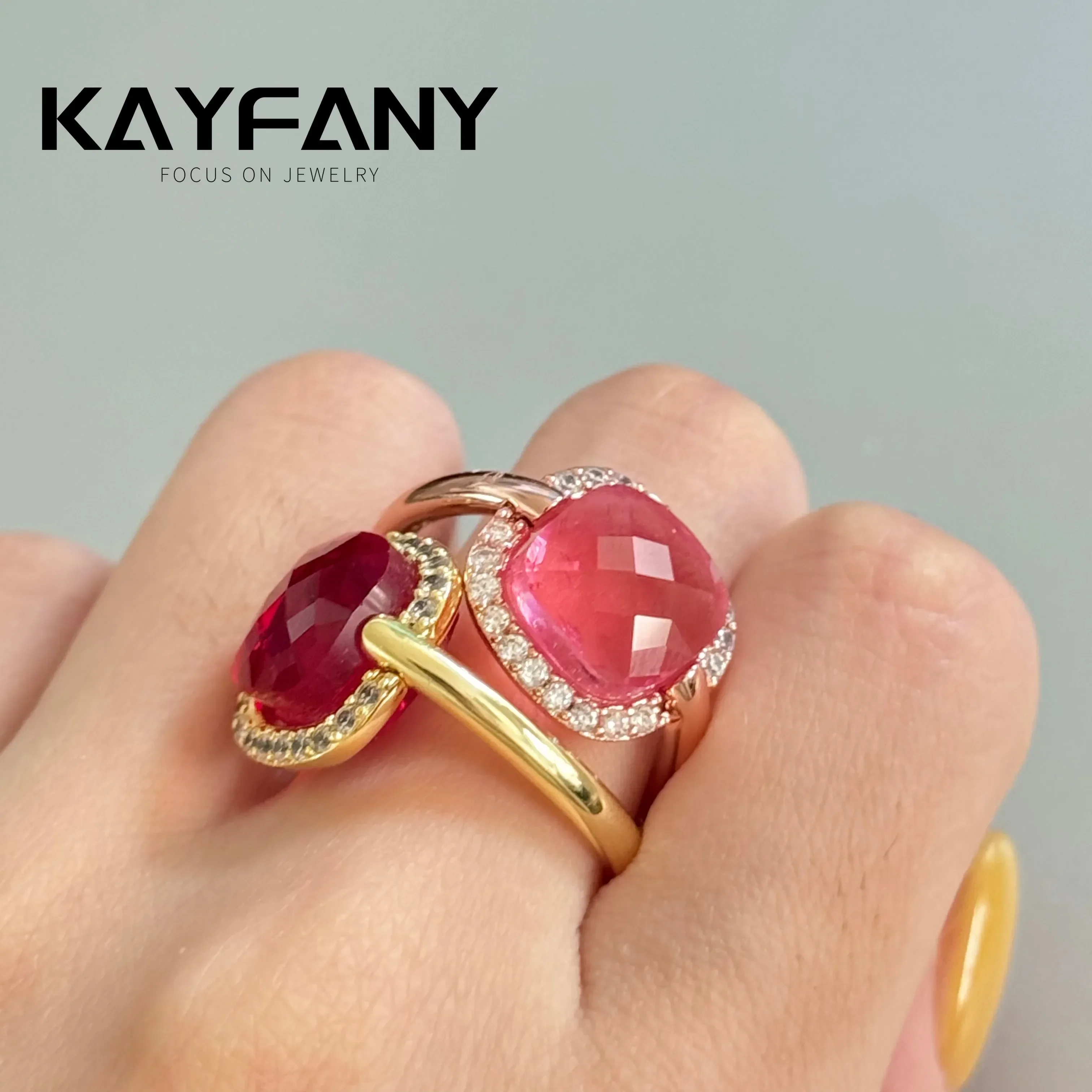 Фото Kayfany RemovableReplacementStone Nudo кольцо для женщин инкрустация цирконом с синим топазом форма флакона духов элегантные модные украшения №4