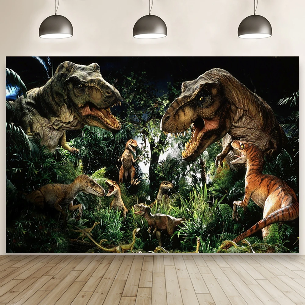 

Jungle 3D Dinosaur Background Velociraptor Tyrannosaurus Triceratops Boys Birthday Backdrop Cake Photo Decoration Poster Booth