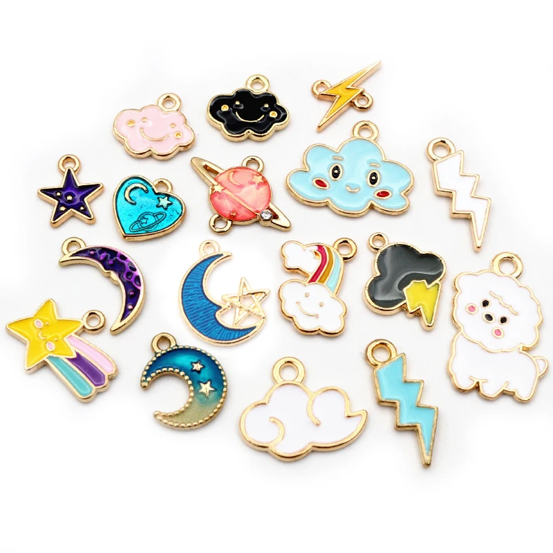 

10pcs Enamel Cute Charms Pendant for Jewelry Making Supplies Moon Star Heart Alloy Metal Drop Oil Necklace Bracelet Findings