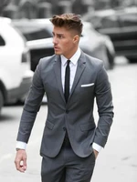 2022 handsome casual grey men suits 2 pieces prom suit sim fit best man groomsman custom made mens wedding suits jacketpants