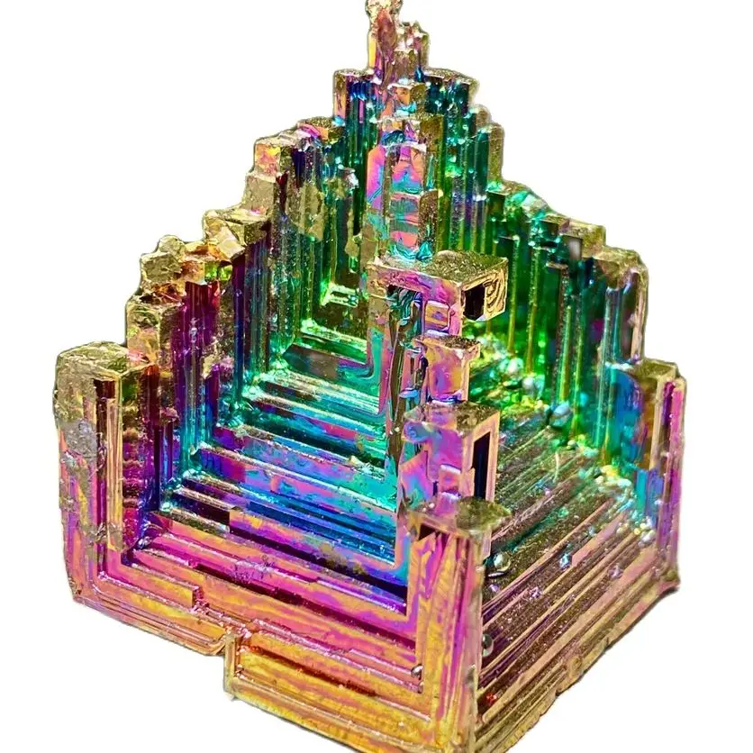 

Natural Crystals Bismuth Tower Metal Mineral Pyramid Stones Gemstone Reiki Healing Stone Meditation Collection Home Decor