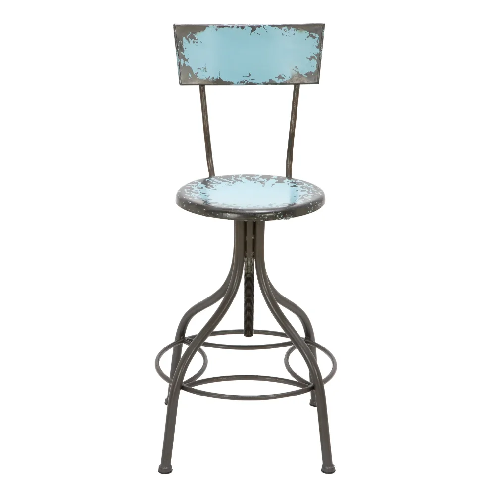 

DecMode Metal Bar Stool with Backrest, Teal