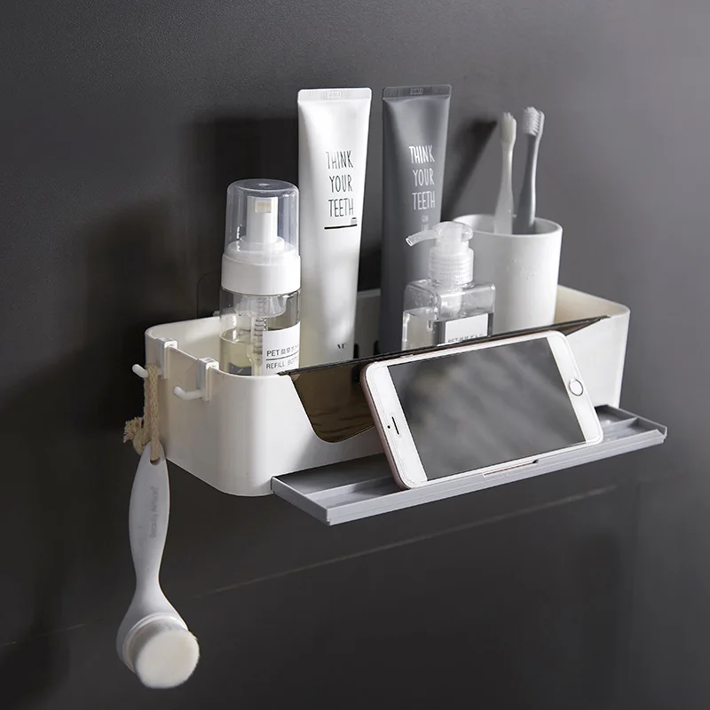 

Wall-Mounted Storage Racks Multifunctional Shelf Perforated Bathroom Free Toiletries Bath Rack Organizer Accessories