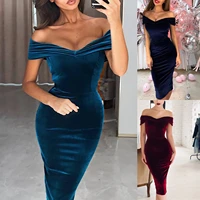 summer dress 2022sexy solid color skinny slim one line neck strapless gown dresses party robe sexy club elegant vestido de mujer