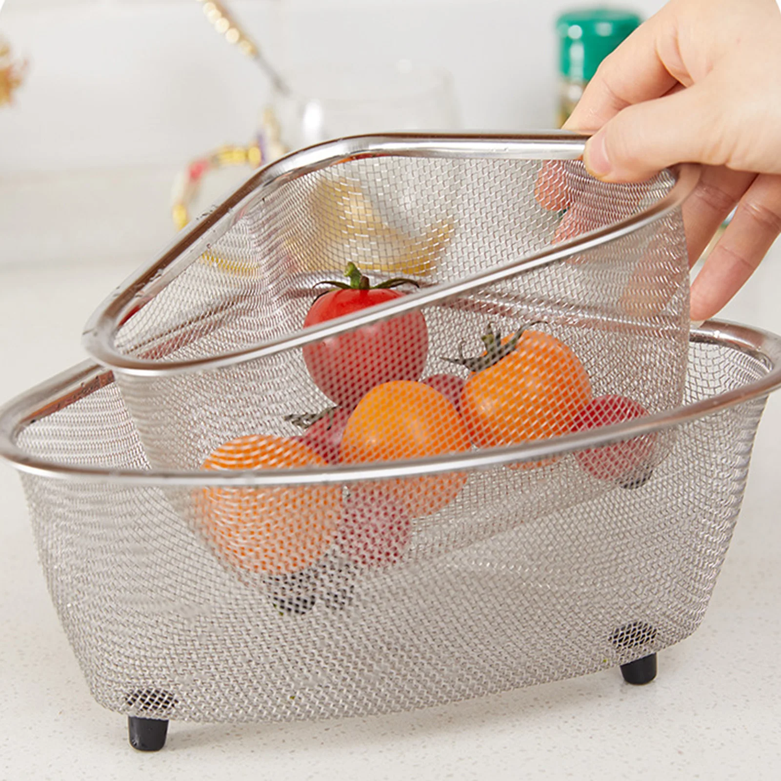

1pc Stainless Steel Triangular Drain Holder Kitchen Vegetable Fruit Filter Sink Shelf Hanging Storage Strainer Basket