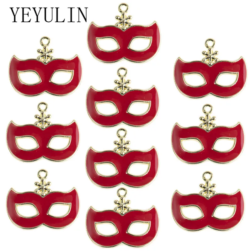 

New 10pcs/lot Colorful Party Mask Enamel Charms Alloy Pendant for DIY Necklaces Earrings Jewelry Making Accessories